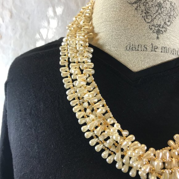 Faux Pearl Multi Strand Statement Necklace - Picture 3 of 5